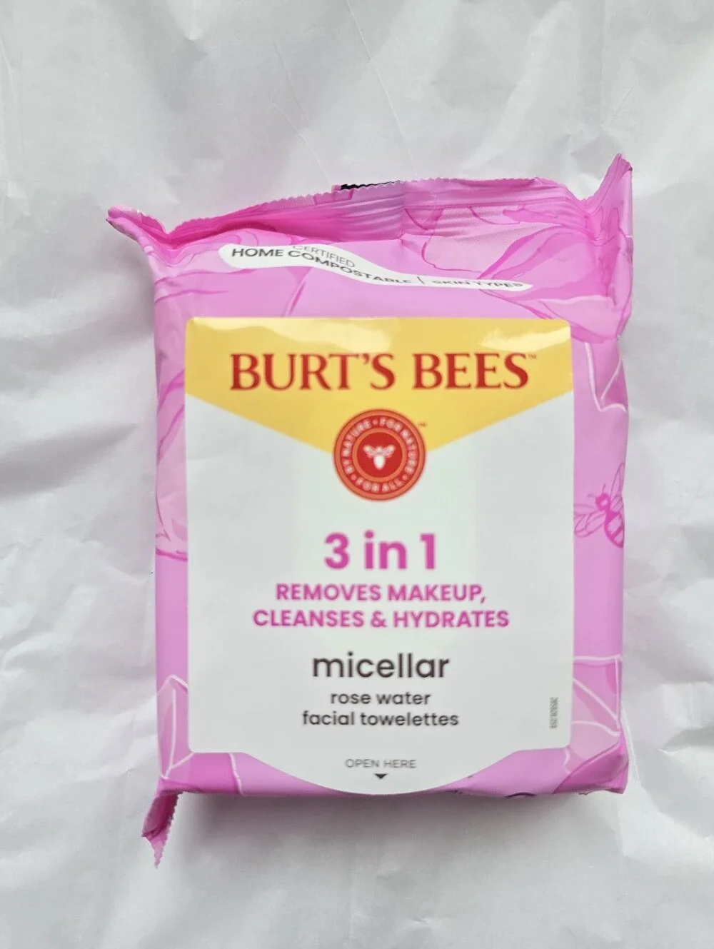 🍒 5/$20 Burt's Bees 3in1 Makeup Remover Wipes Micellar Rose Water 30ct Natural